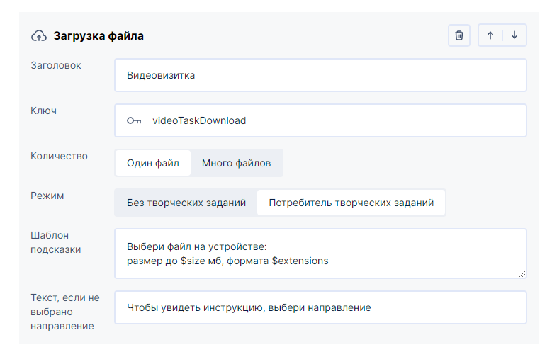 Настройки поля Загрузка файла